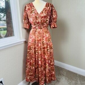 Trovata Birds of Paradis Pink Paisley Cotton Maxi Dress Womens S Cottagecore